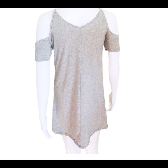 POOF! (Nordstrom) Cold Shoulder Mini Dress With Lace Up Detail Grey Stripe Large - Picture 4 of 13